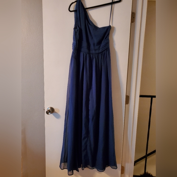 Tevolio One-Shoulder Navy Blue Chiffon David's Bridal Bridesmaid Party Dress 14 - Picture 8 of 10